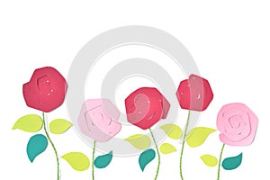 Roses in garden paper cut on white background