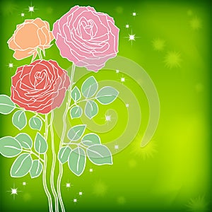 Roses on a green watercolor background photo