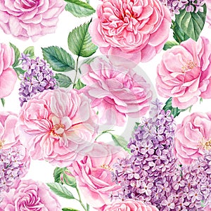 Rosen a Flieder. nahtlos rosa Blumen Aquarell Das Gemälde 