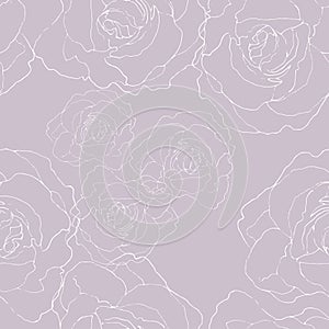 Roses from  lines. Vector seamless pattern.