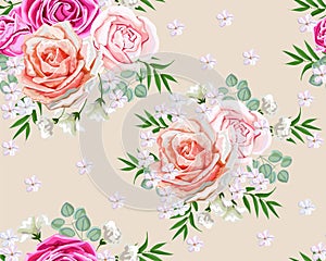 Roses and littles flower seamless pattern