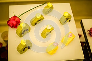 Egg rolls and a lot of cakes