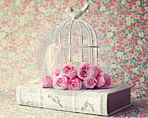 Roses over vintage book