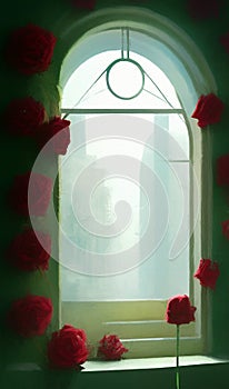 Roses - Overgrown window in an abandoned house - digital art