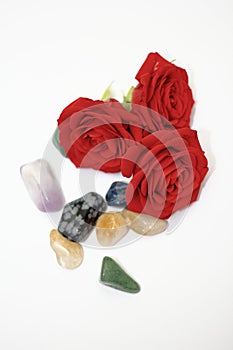 Roses with pebbles on a white background