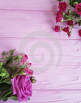 roses on a pink beautiful softness decoration birthday wooden vintage background rustic