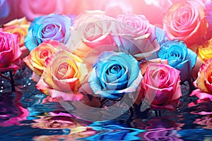 roses on reflective background overlayed
