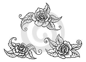 Roses Rose Tattoo Engraved Woodcut Etching Designs