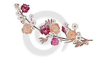 Roses and sakura flowers