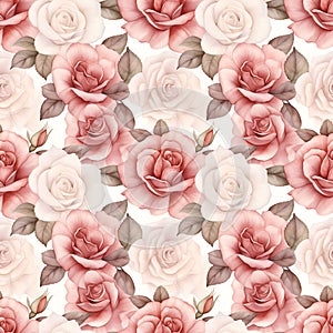 Roses seamless pattern, watercolor illustration, background