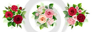 Roses. Set of vector design elements with red, pink, and white roses