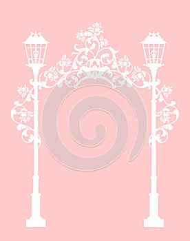 Roses and streetlights floral arch vector