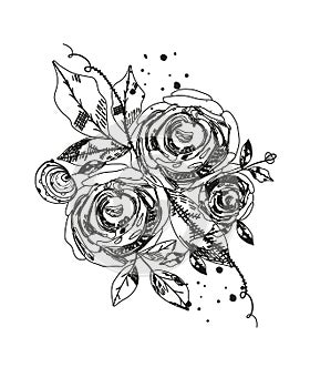 Roses tattoo.Summer time abstract black flowers. Naturetheme. Abstract rose silhouette flower.Abstract tattoo design vector floral