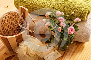 Roses, towels and spa accessories