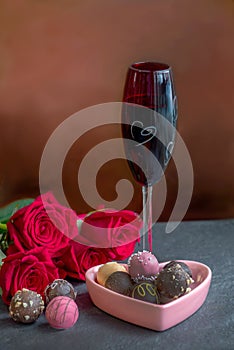 Roses truffles and wine for your love