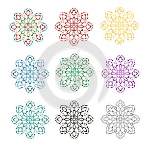 Rosette decorative ornamental floral pattern various color outline and siluete vector illustration editable photo