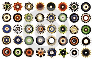 Rosette guilloche flower mandala colors icons collection vector 40 pieces