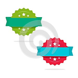 Rosette with ribbon icons vector set isolated on white, flat style or sale tag or badge, idea of quality or warranty
