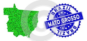 Rosette Rubber Seal Imprint With Green Vector Triangle Filled Mato Grosso State Map mosaic