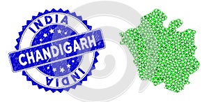 Rosette Rubber Stamp Seal And Green Vector Lowpoly Chandigarh City Map mosaic