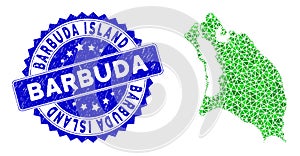 Rosette Textured Stamp Seal With Green Vector Lowpoly Barbuda Island Map mosaic