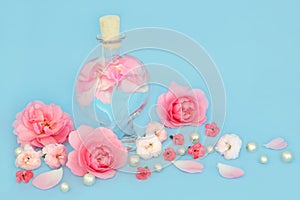 Rosewater for Skincare with Rose and Carnation Flowers photo
