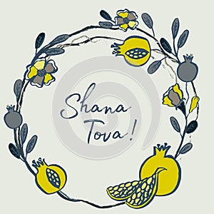 Rosh Hashanah card - Jewish New Year. Greeting text Shana tova