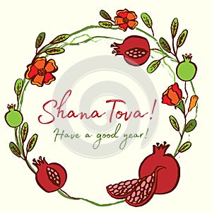 Rosh Hashanah card - Jewish New Year. Greeting text Shana tova