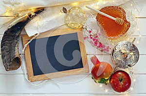 Rosh hashanah (jewesh New Year) concept. Traditional symbols