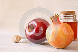 Rosh hashanah (jewesh New Year) concept. Traditional symbols