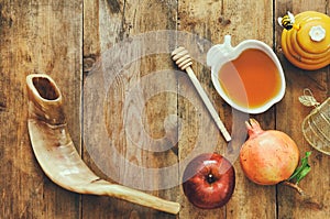 Rosh hashanah (jewish New Year) concept. Traditional symbols