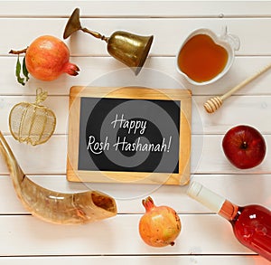 Rosh hashanah (jewish New Year) concept. Traditional symbols