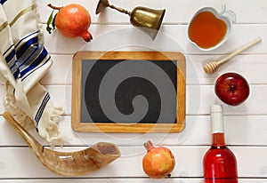 Rosh hashanah (jewish New Year) concept. Traditional symbols