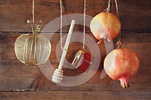 Rosh hashanah (jewish New Year) concept. Traditional symbols