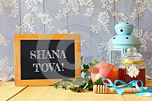 Rosh hashanah (jewish New Year) concept. Traditional symbols