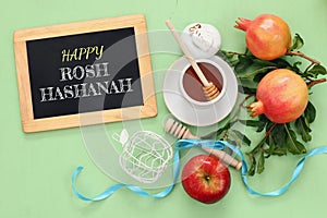 Rosh hashanah (jewish New Year) concept. Traditional symbols