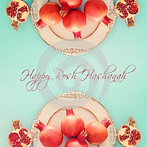 Rosh hashanah jewish New Year holiday concept. Pomegranate raditional symbol.