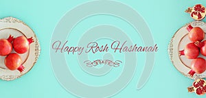 Rosh hashanah jewish New Year holiday concept. Pomegranate raditional symbol.