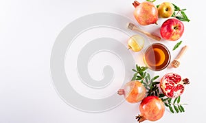 Rosh hashanah jewish New Year holiday, Concept of traditional or religion symbols on white background