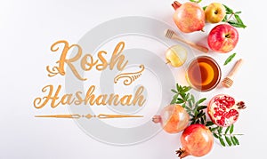 Rosh hashanah (jewish New Year holiday), Concept of traditional or religion symbols on white background