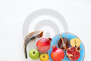 Rosh hashanah jewish New Year holiday concept. Traditional symbols.