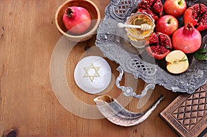 Rosh hashanah (jewish New Year holiday) concept. Traditional symbols