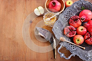 Rosh hashanah (jewish New Year holiday) concept. Traditional symbols