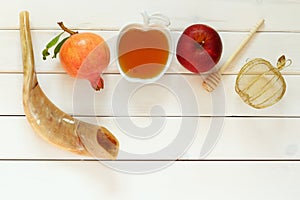 Rosh hashanah (jewish New Year holiday) concept. Traditional symbols