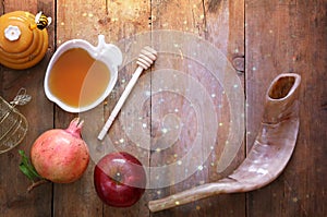 Rosh hashanah (jewish New Year holiday) concept. Traditional symbols