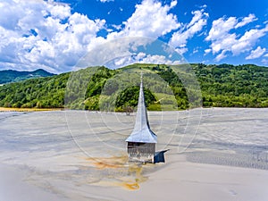 Rosia Montana Geamana lake and flooded Church. Environmental dis