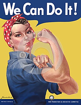 Rosie the Riveter american media icon associated with female defense workers during World War II. A symbol for women in the workfo