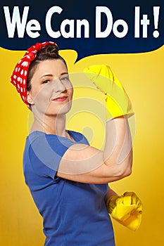 Rosie riveter cleaning gloves cloth photo