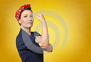 Rosie riveter woman copy space