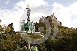 Ross Fountain and Edinburgh Castle in Edinburgh , Scotland